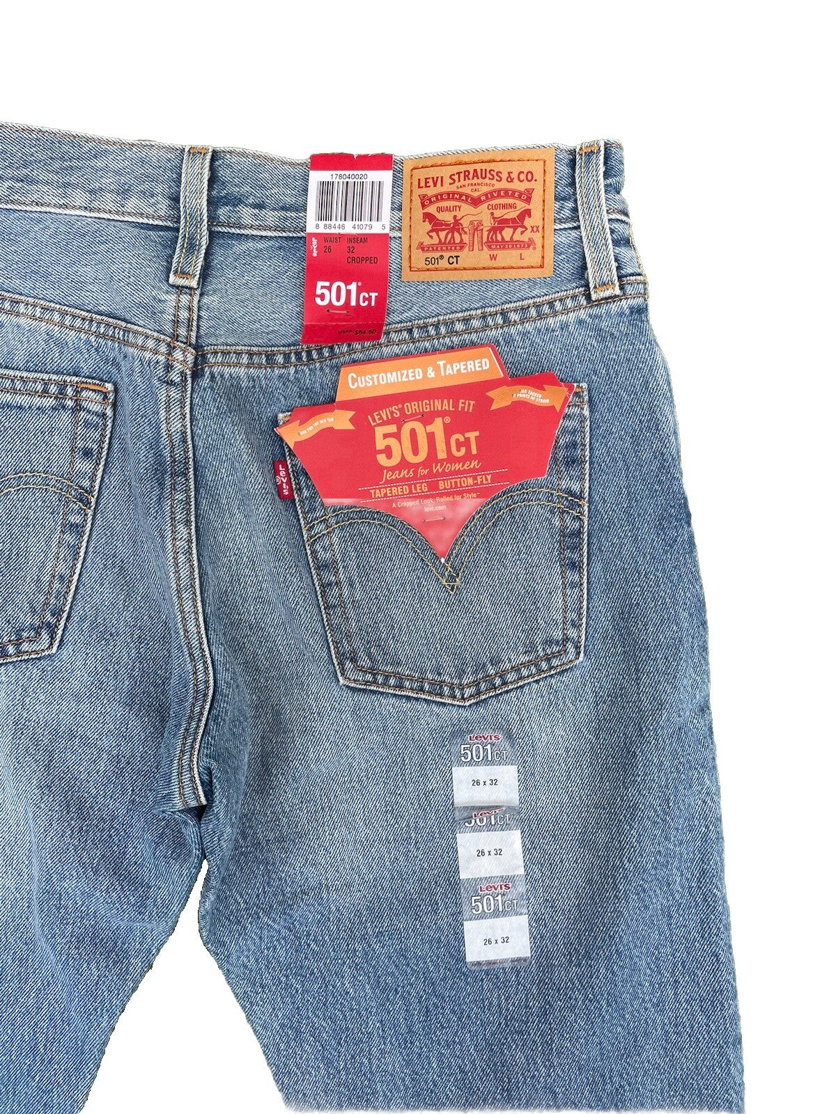 Levis Damen Jeans 501 Tapered Leg Cropped Destroyed Blau Größe 26 / 32