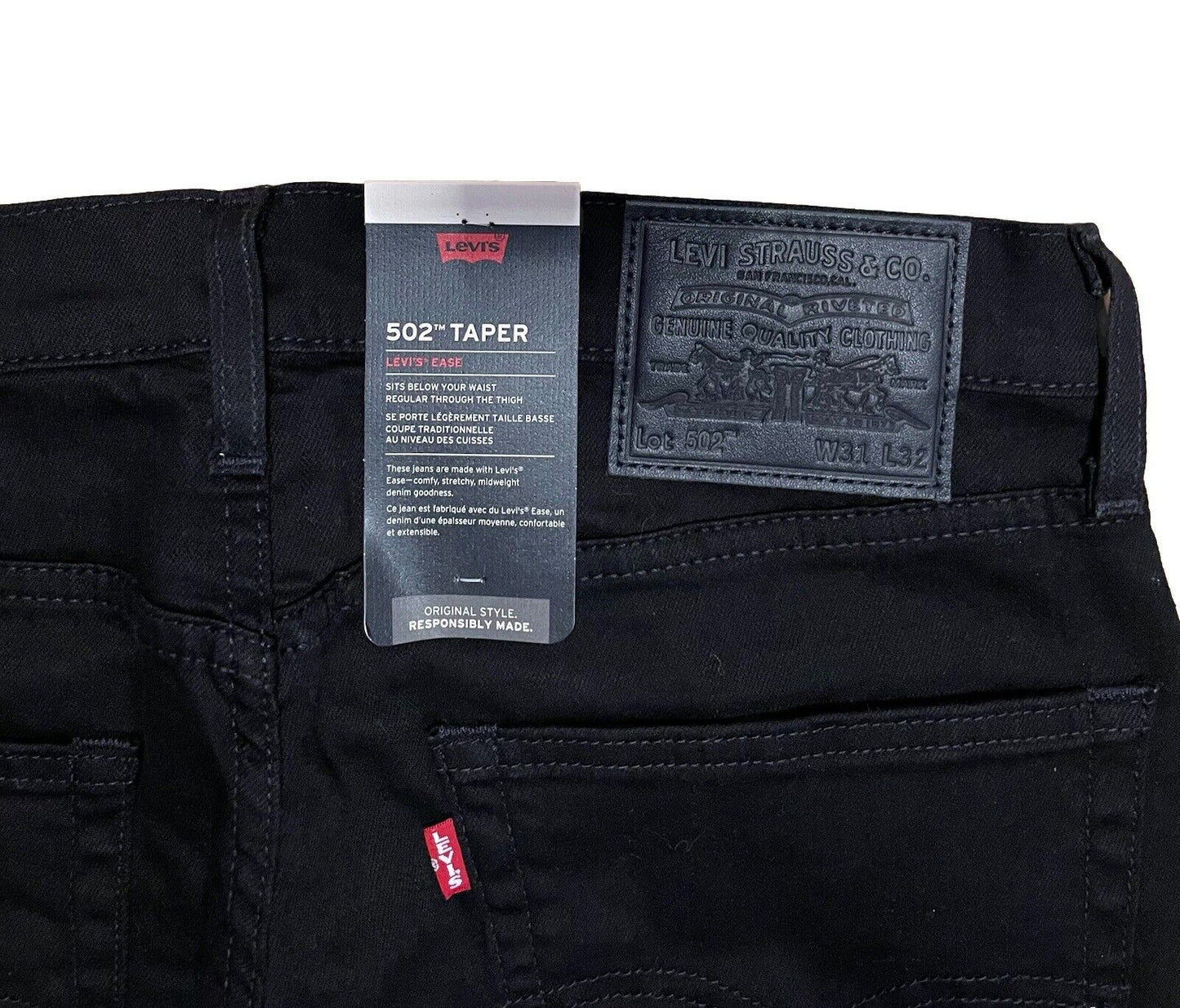 Levis Herren Jeans 502 Taper Straight Fit Gerades Bein Schwarz Größe 31/32