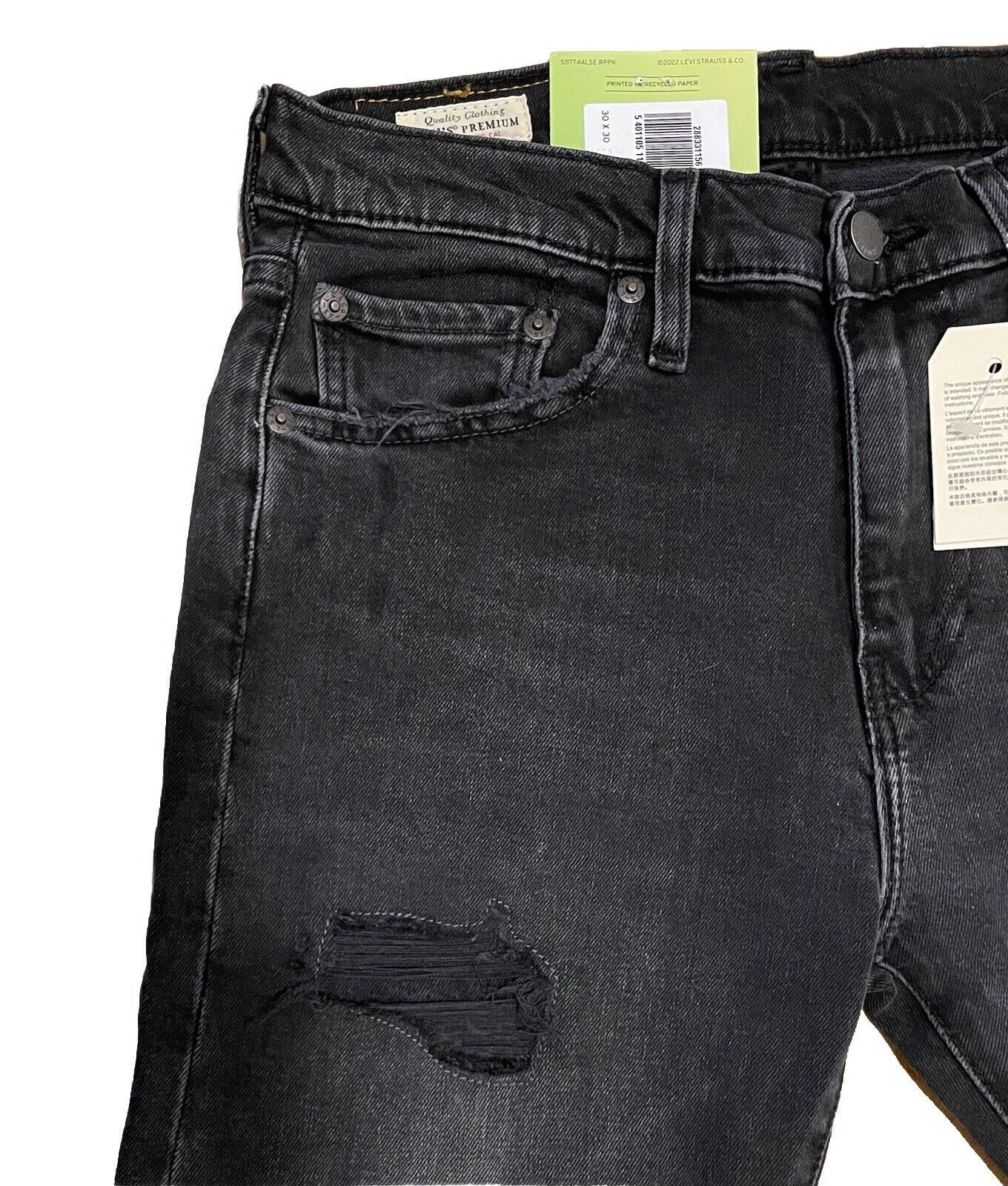 Levis Herren Jeans 512 Slim Taper Stretch Destroyed Dunkelgrau Grau Größe 30/30