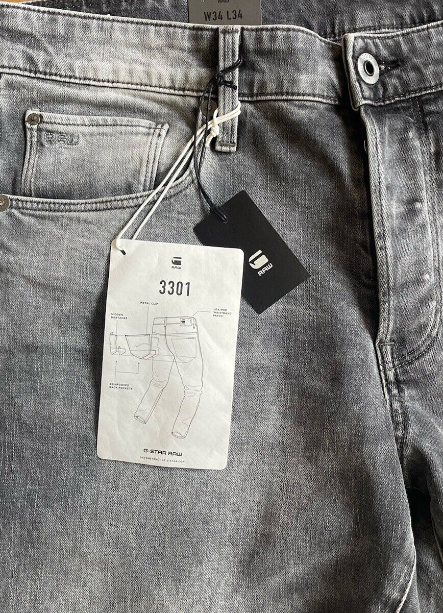G-Star Jeans Herren 3301 Straight Tapered Gerades Bein Grau Größe 34 / 34