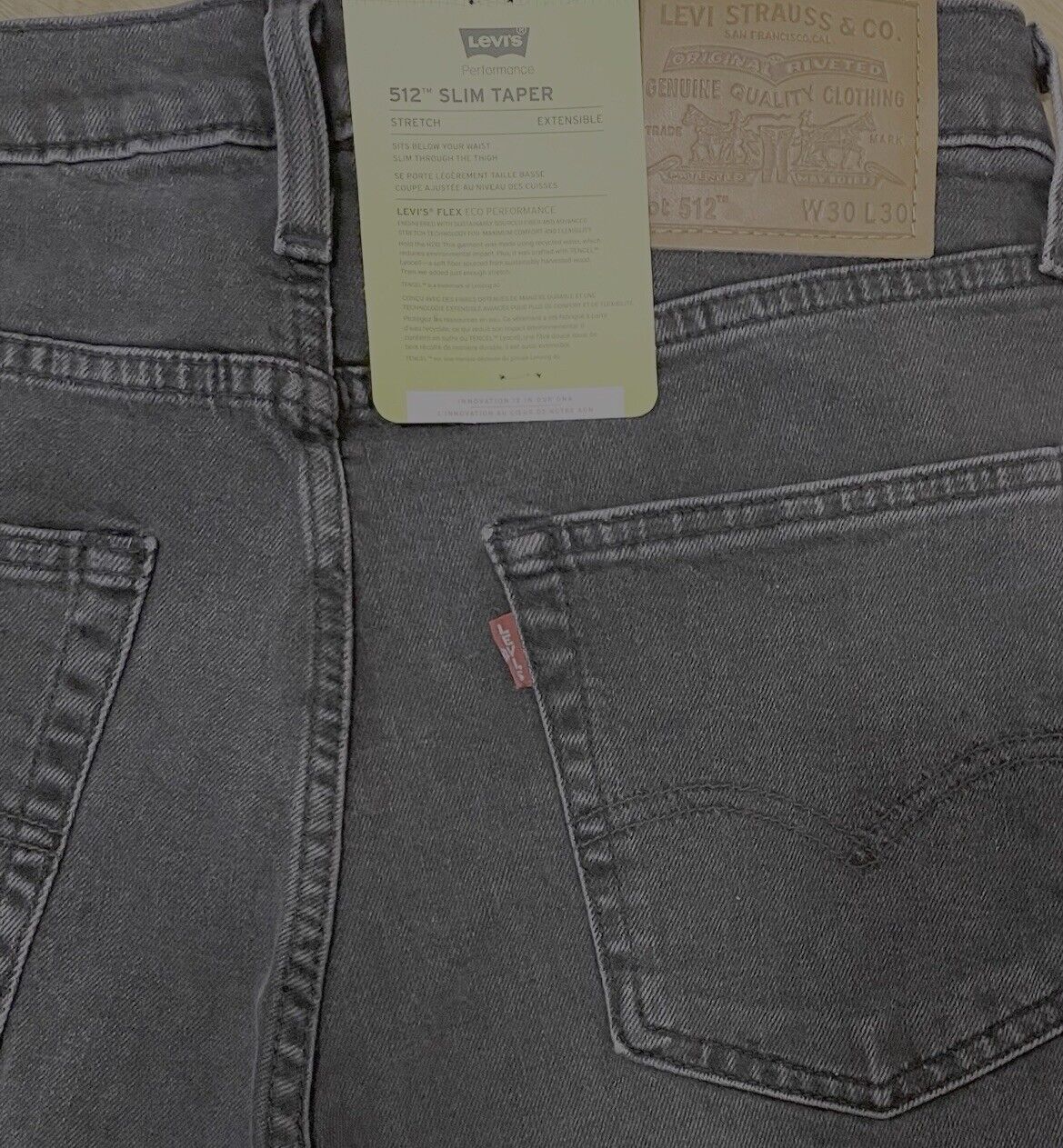 Levis Herren Jeans 512 Slim Taper Stretch Destroyed Dunkelgrau Grau Größe 30/30