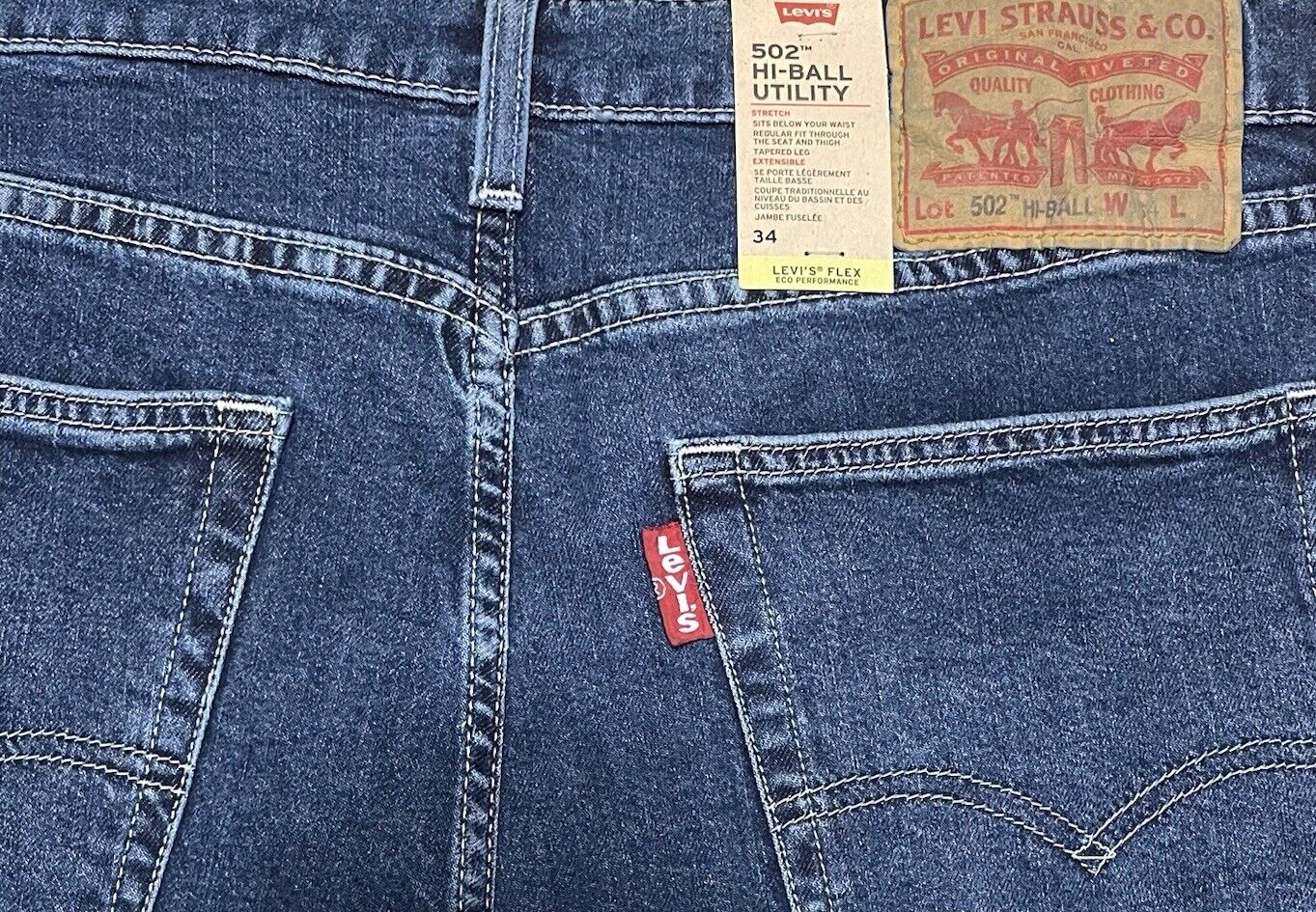 Levis Herren Jeans 502 Hi-Ball Utility Stonewashed Blau Flex Größe 34