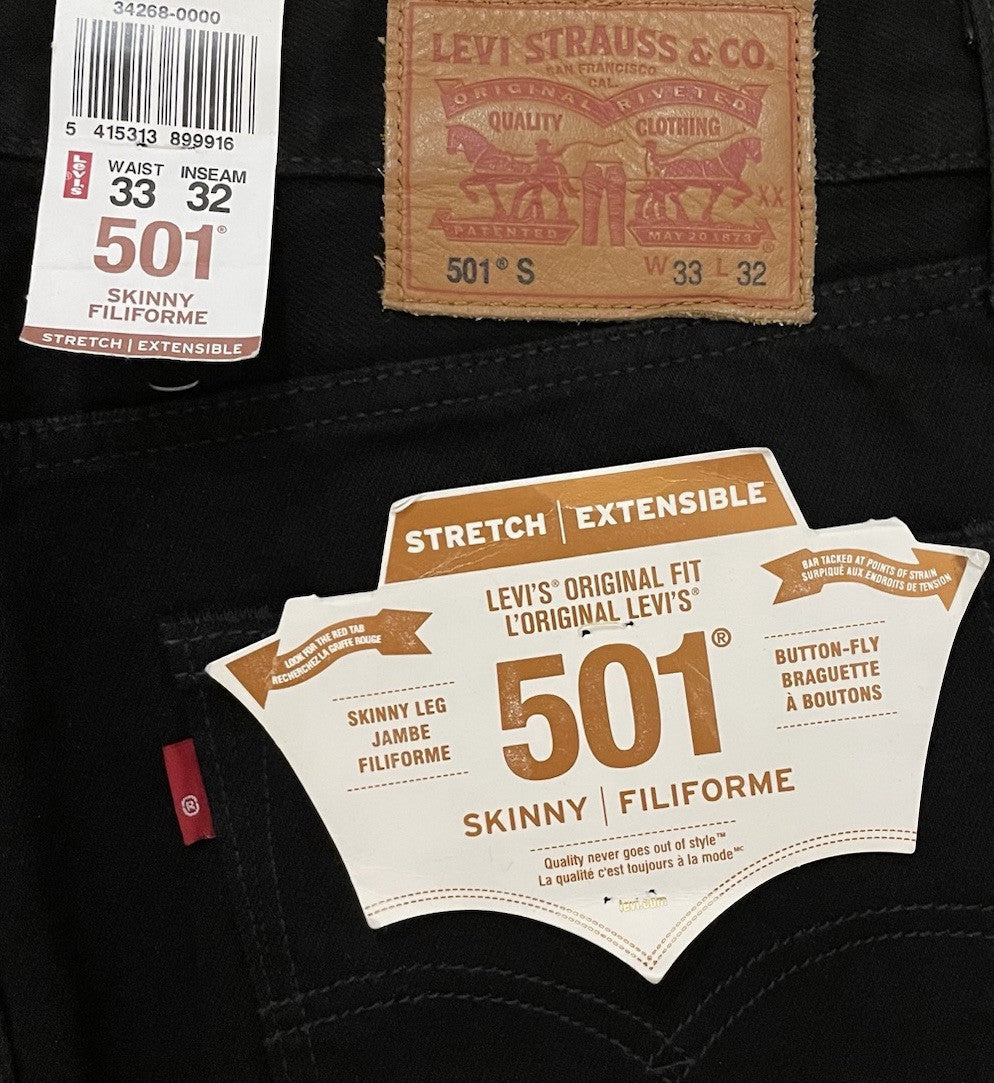 Levis Herren Jeans 501 S Skinny - schwarz - Gr. 33/32