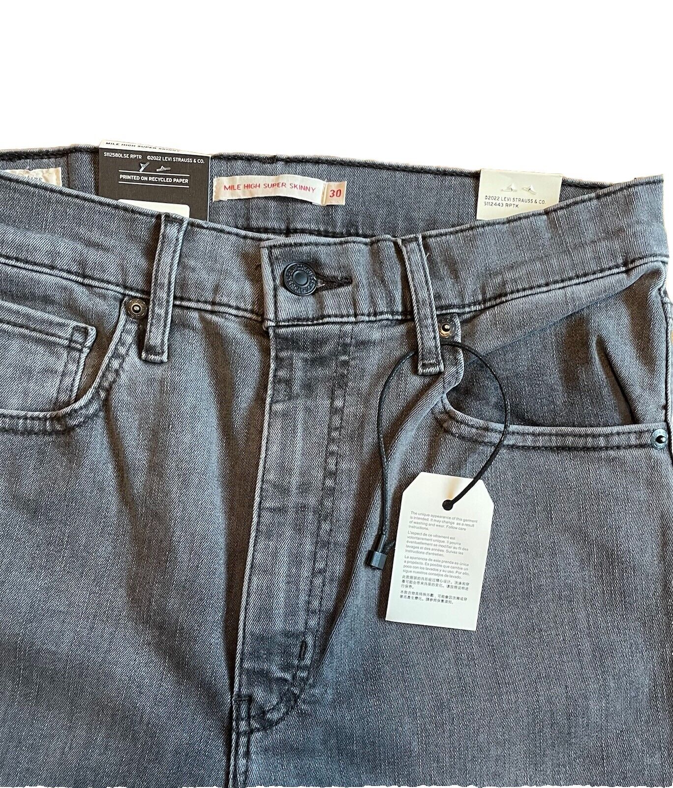 Levis Damen Jeans Mile High Super Skinny Hyperstretch Grau Destroyed 30/32