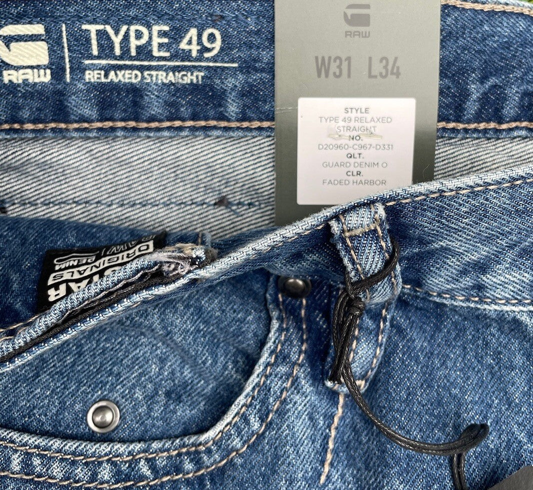 G-Star Herren Jeans Typ 49 Relaxed Straight Gerades Bein Faded Harbor Blau 31/34
