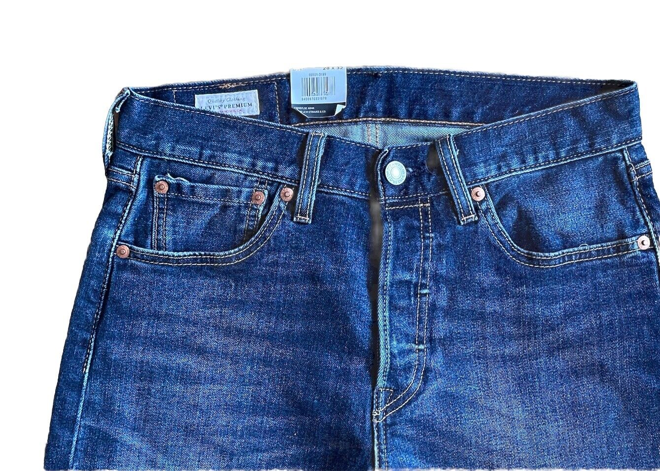 Levis Unisex Jeans 501 Gerades Bein Stretch Blau Größe 28 / 32