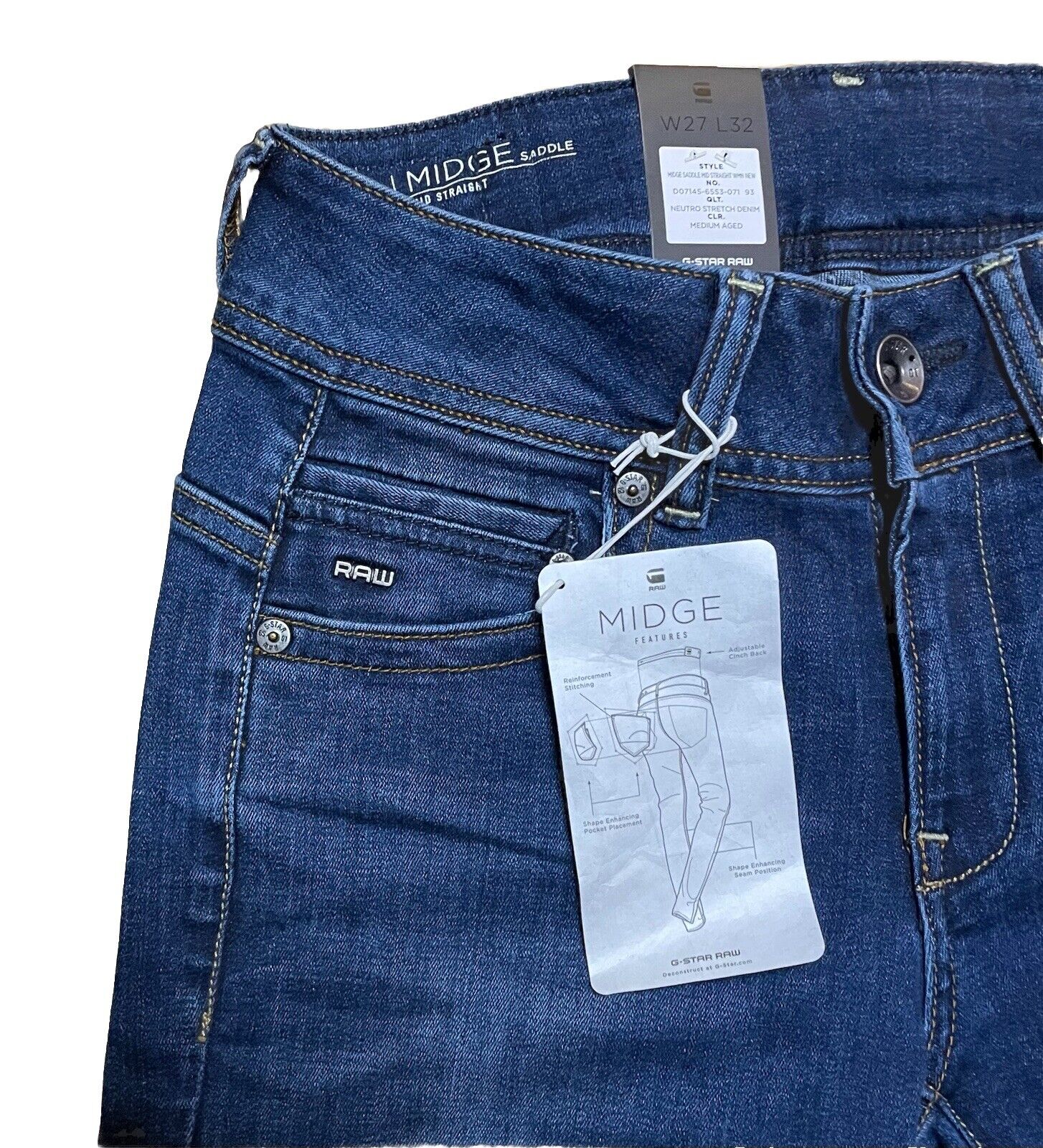 G-Star Damen Jeans Midge Saddle Mid Straight Gerades Bein Medium Aged Blau 27/32