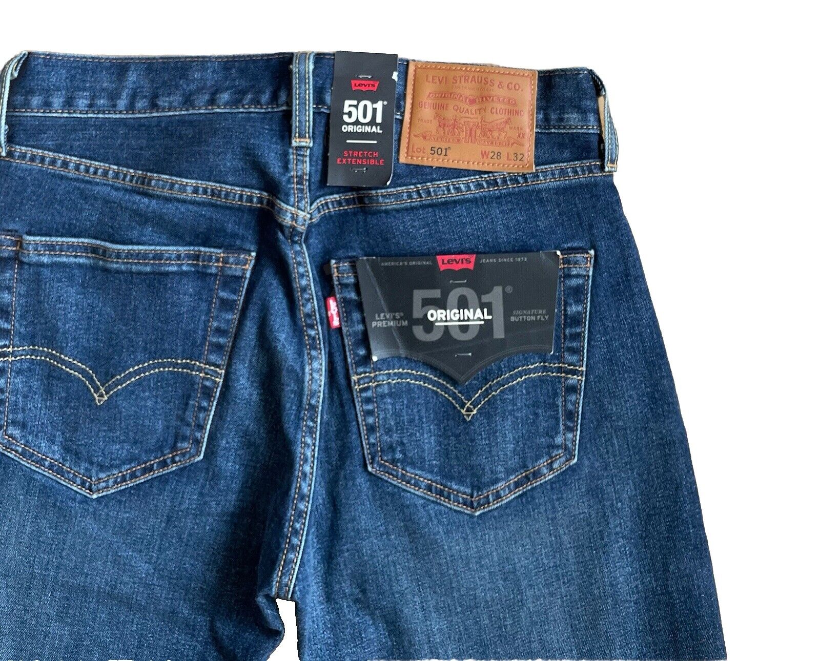 Levis Unisex Jeans 501 Gerades Bein Stretch Blau Größe 28 / 32