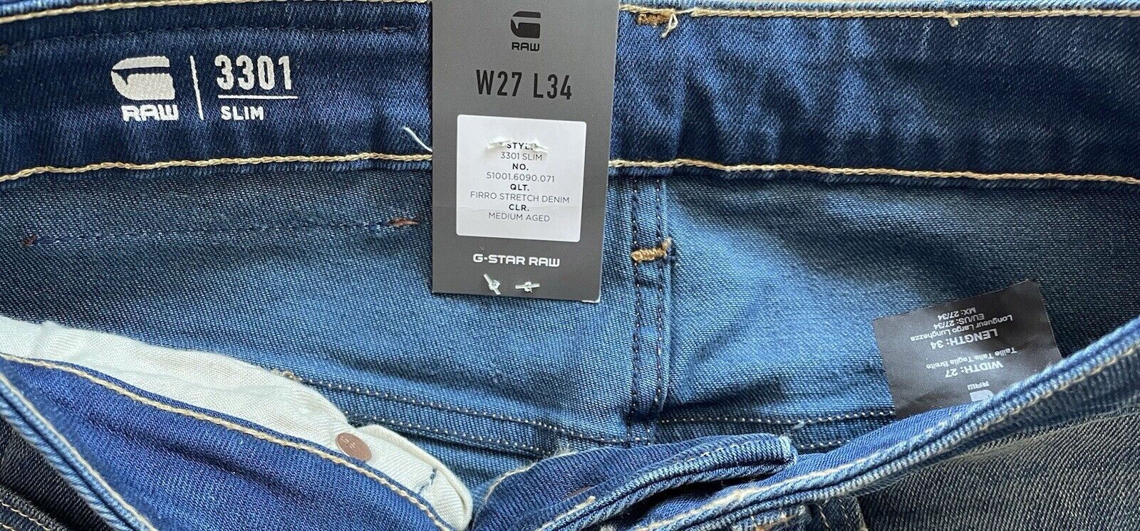 G-Star Raw Jeans Damen 3301 Slim Fit Gerades Bein blau 27/34