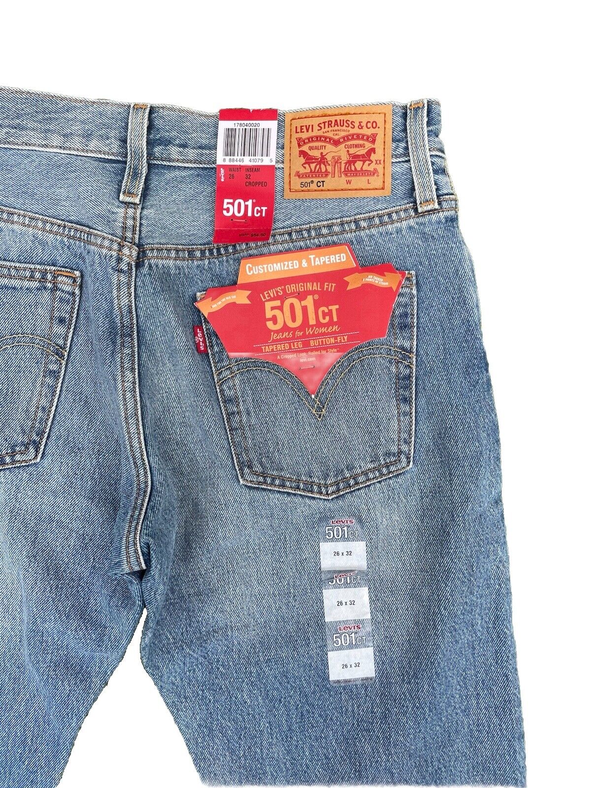 Levis Damen Jeans 501 Tapered Leg Cropped Destroyed Blau Größe 26 / 32