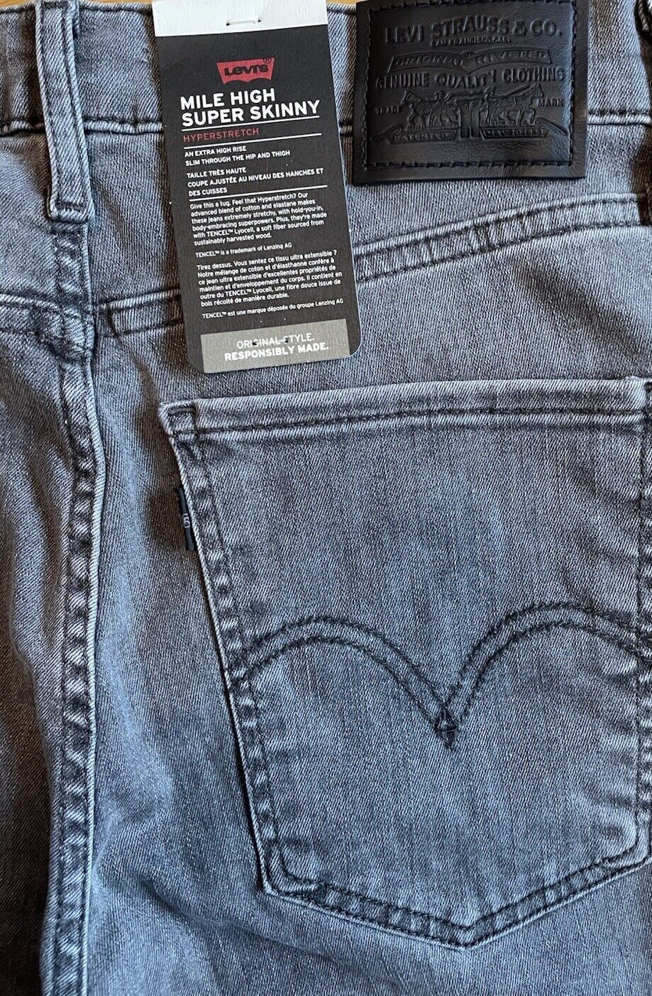 Levis Damen Jeans Mile High Super Skinny Hyperstretch Grau Destroyed 27/28