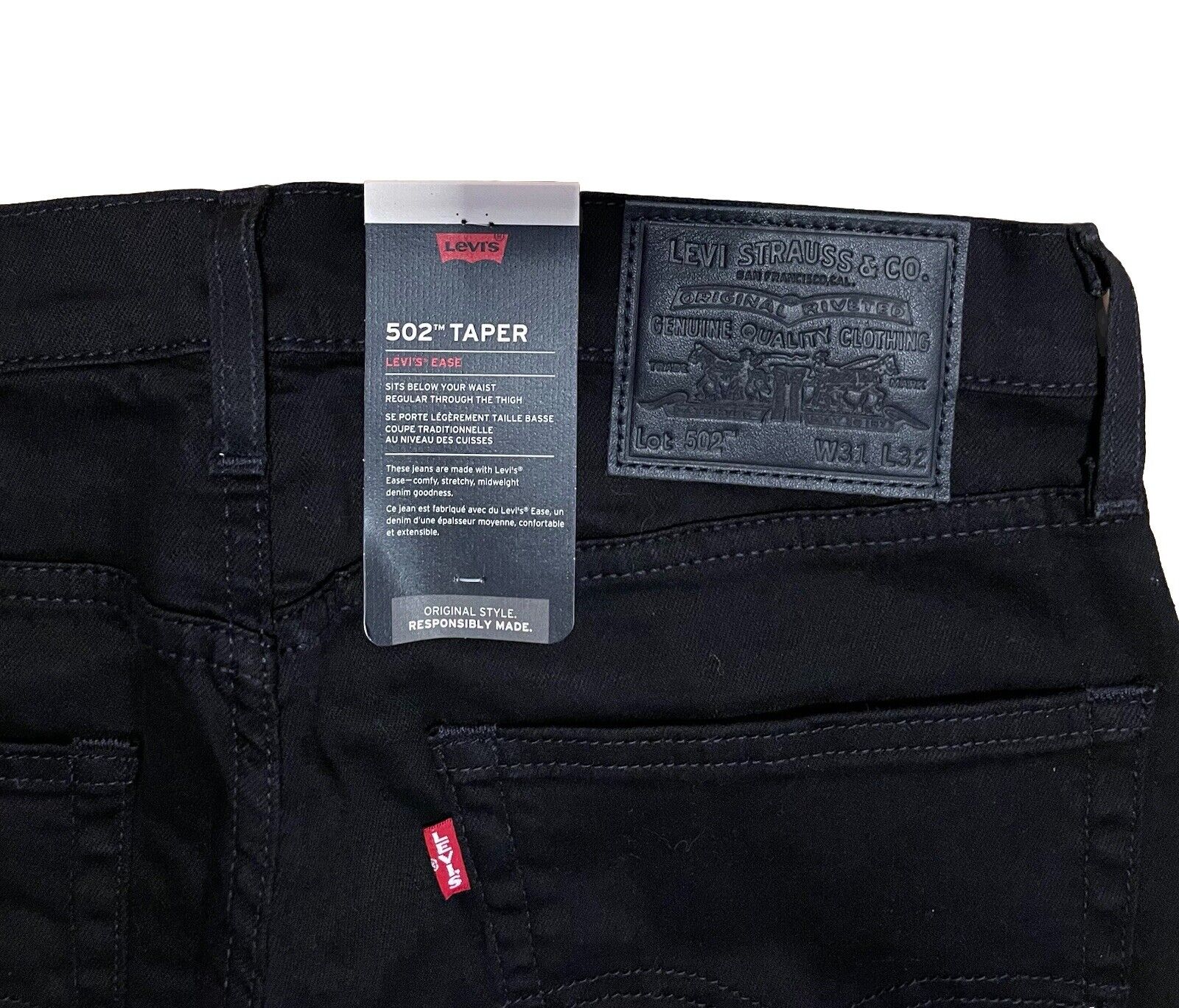 Levis Herren Jeans 502 Taper Straight Fit Gerades Bein Schwarz Größe 31/32