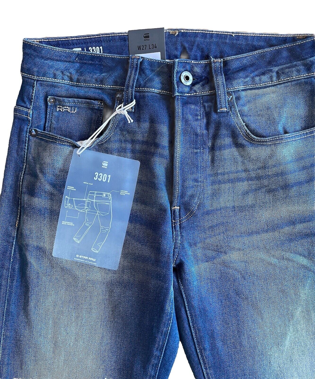 G-Star Raw Jeans Damen 3301 Slim Fit Gerades Bein blau 27/34