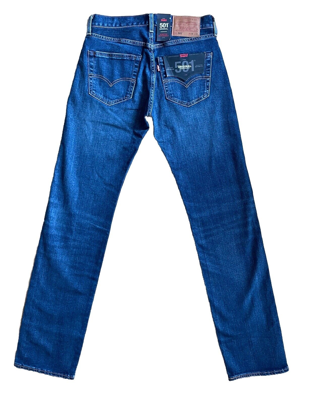 Levis Unisex Jeans 501 Gerades Bein Stretch Blau Größe 28 / 32