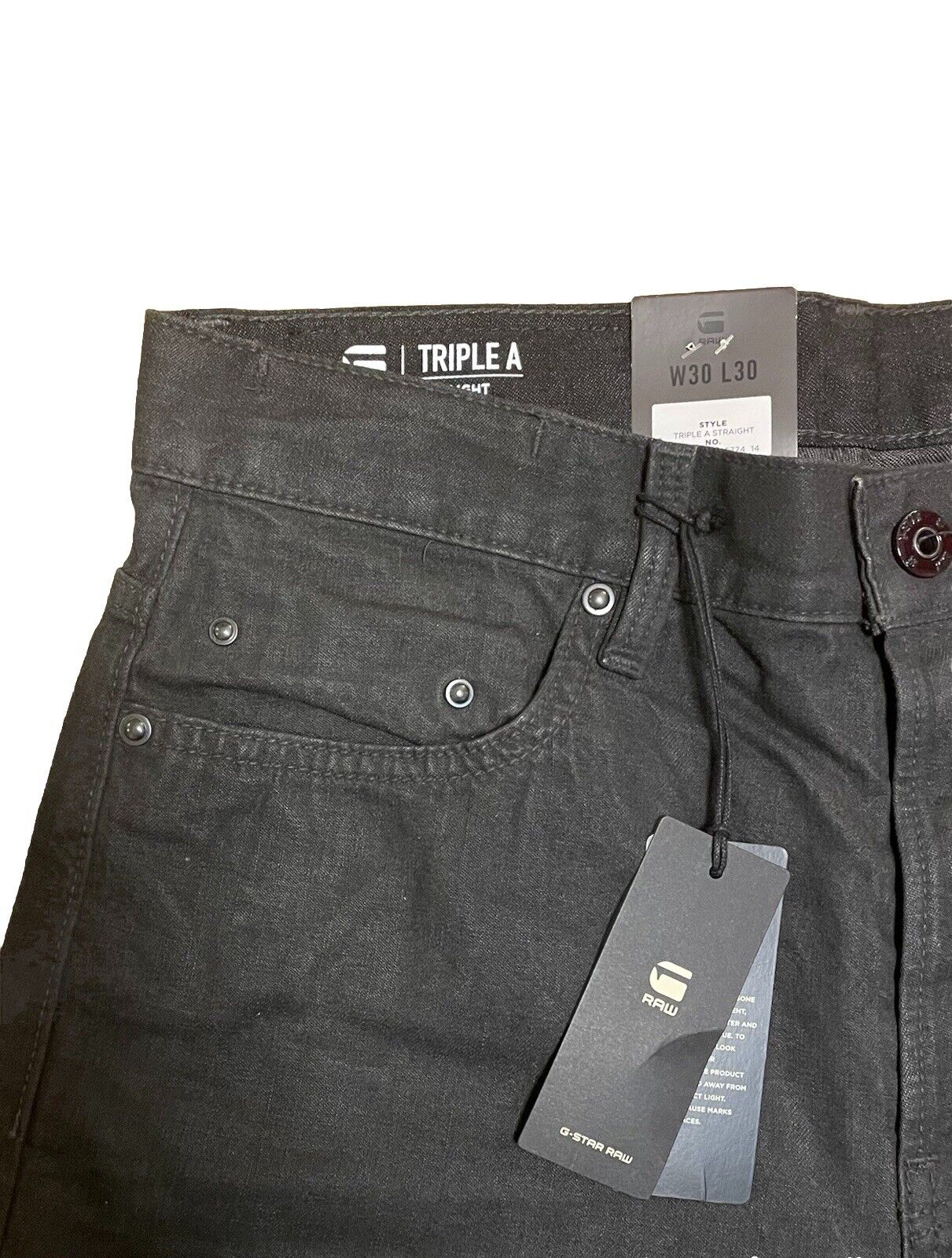 G-Star Herren Jeans Triple A Straight Gerades Bein Vintage Slate Schwarz 30 / 30