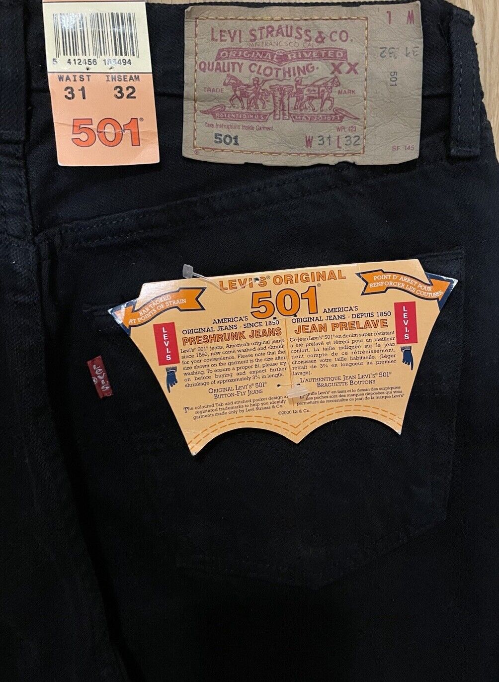 Levis Herren Jeans 501 - gerades Bein - schwarz - Gr. 31/32