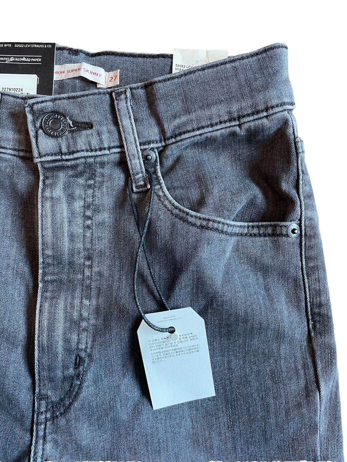Levis Damen Jeans Mile High Super Skinny Hyperstretch Grau Destroyed 27/28