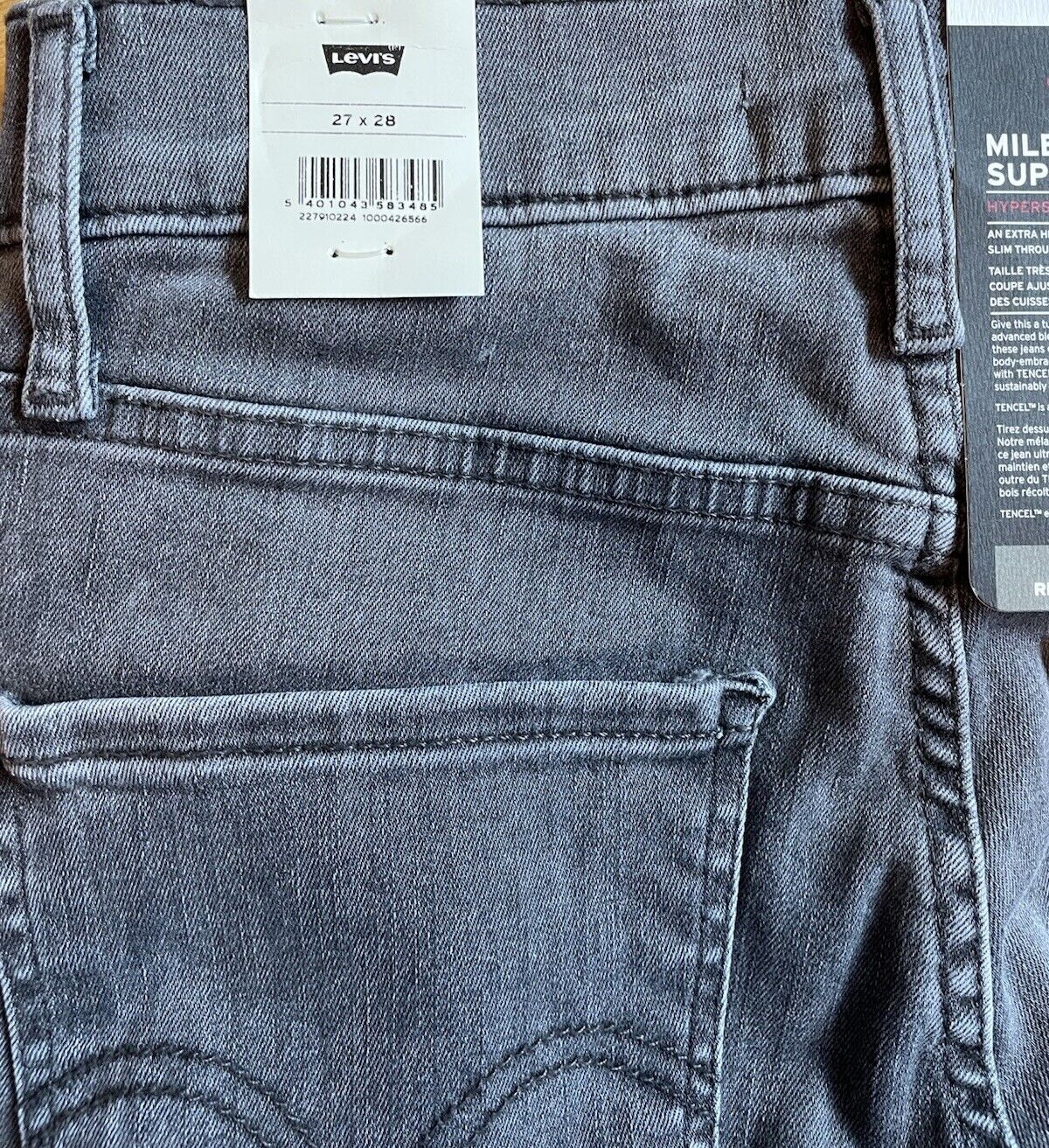 Levis Damen Jeans Mile High Super Skinny Hyperstretch Grau Destroyed 27/28