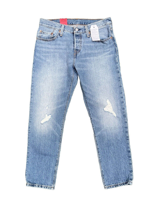 Levis Damen Jeans 501 Tapered Leg Cropped Destroyed Blau Größe 26 / 32