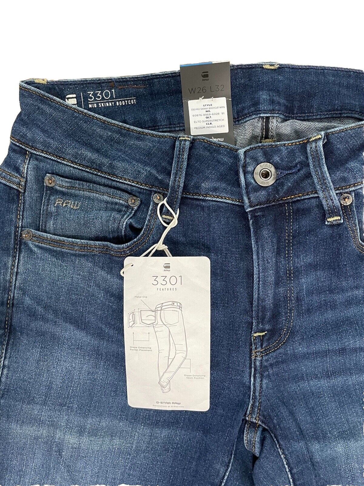 G-Star Damen Jeans 3301 Mid Skinny Bootcut Medium Indigo Aged blau Größe 26/32